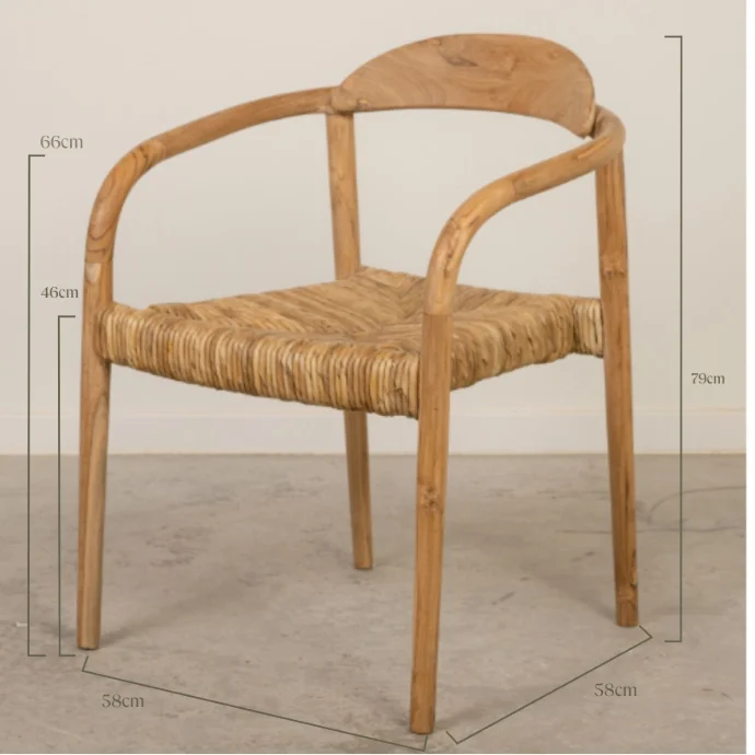 Plano técnico con medidas y dimensiones de la Silla Silvestre artesanal