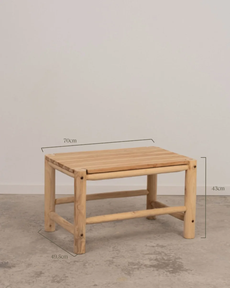 Plano técnico con cotas de ancho 49.5cm y alto 43cm de la mesa auxiliar Saona