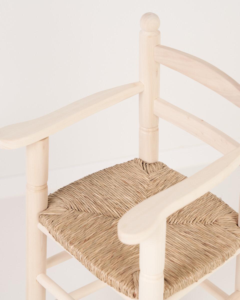 Trona madera natural asiento de enea con bandeja