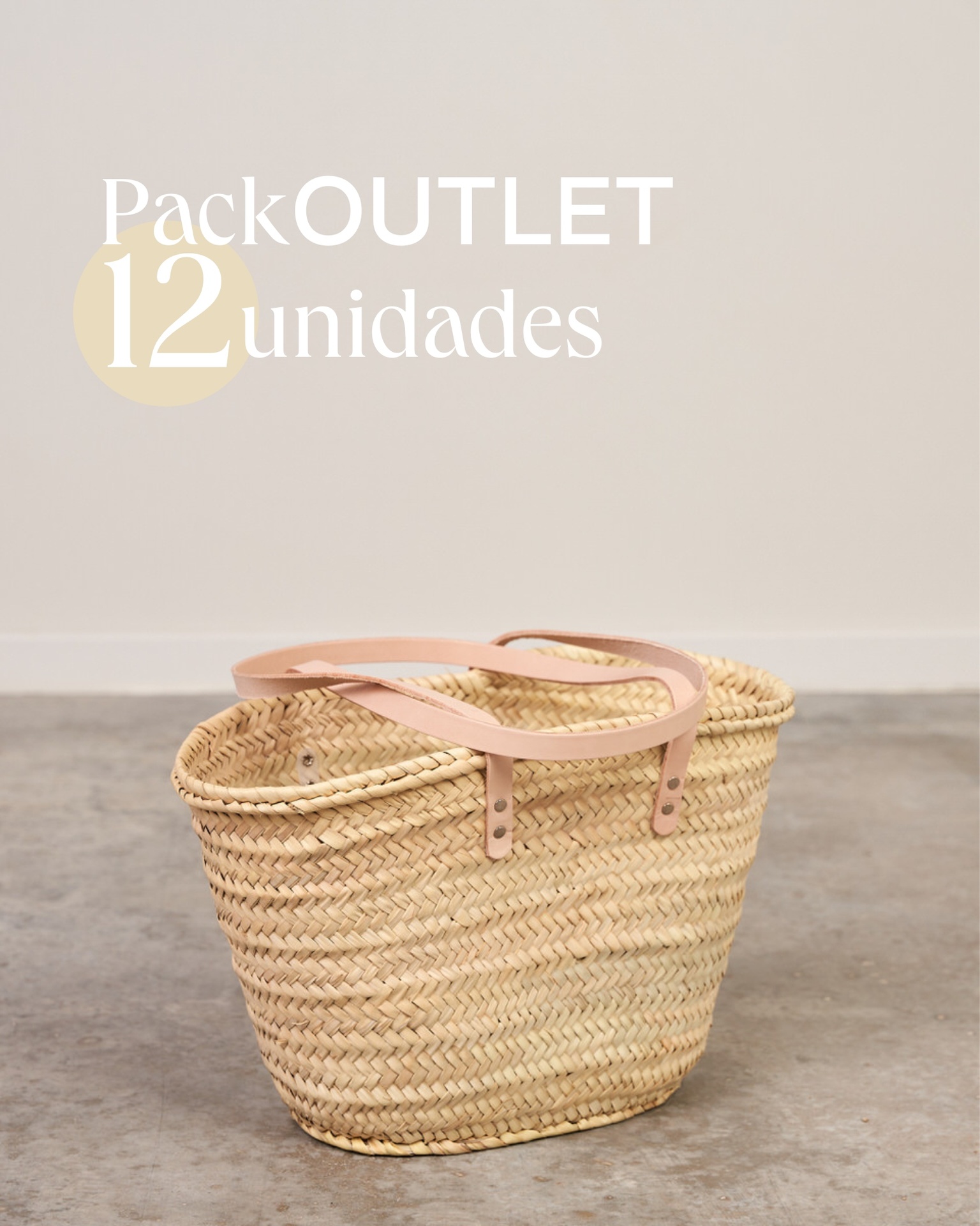 Outlet. Pack 12 unidades. Capazo con asas de cuero bandolera beige.