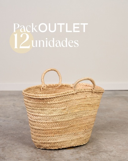 Outlet. pack 12 unidades. Capazos de palma con asas de pita