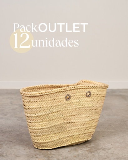 Outlet. Pack 12 unidades. Capazo de palma con ojetes para asas