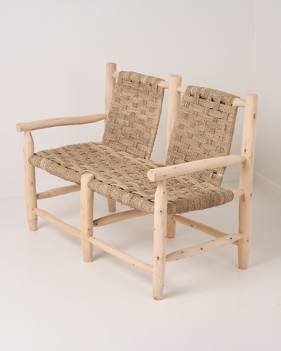 Sillón doble de madera de eucalipto Manacor
