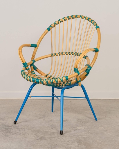 [8221] Sillón de Rattan barniz y azul